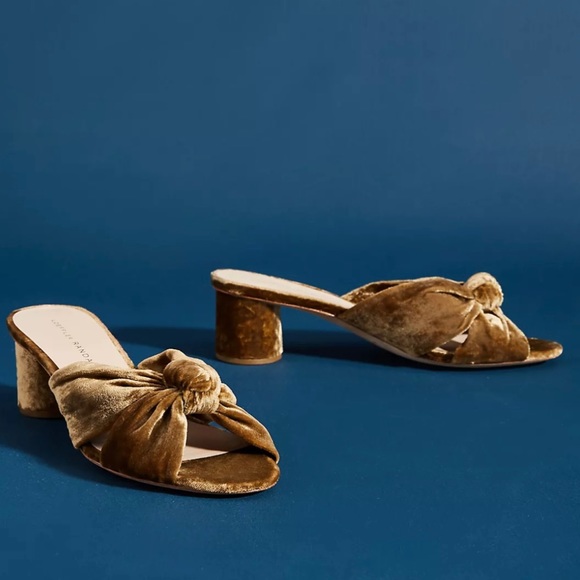 Loeffler Randall Celeste Velvet Mules Heels in Gold Bronze Brown, 8.5 - Picture 2 of 14